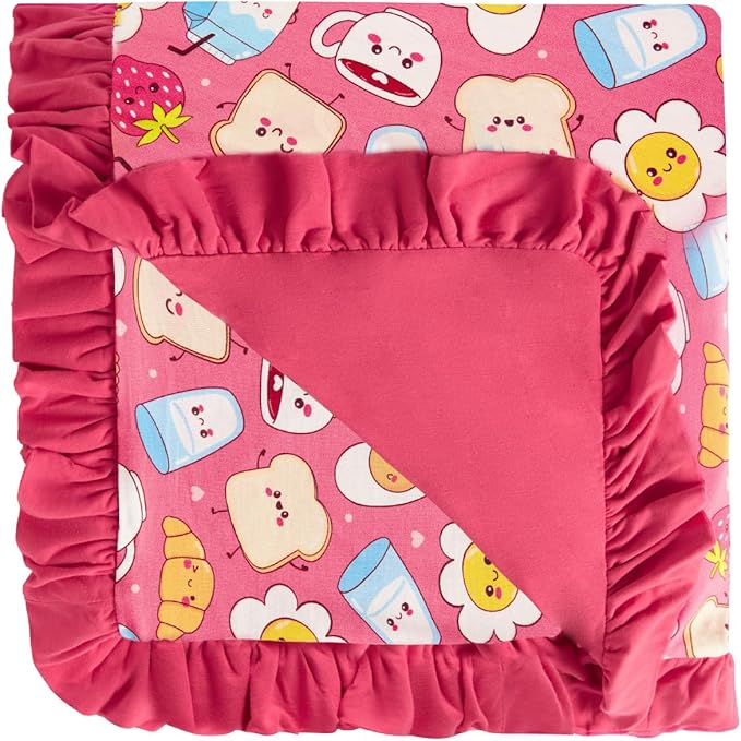 Premium Baby Blankets, Soft Viscose from Bamboo Blanket for Girls, Nursery Crib Bedding Quilt for Newborn and Toddler, Ruffle Blanket Cooling for Hot Sleepers, 50''x50'' Pink Breakfast