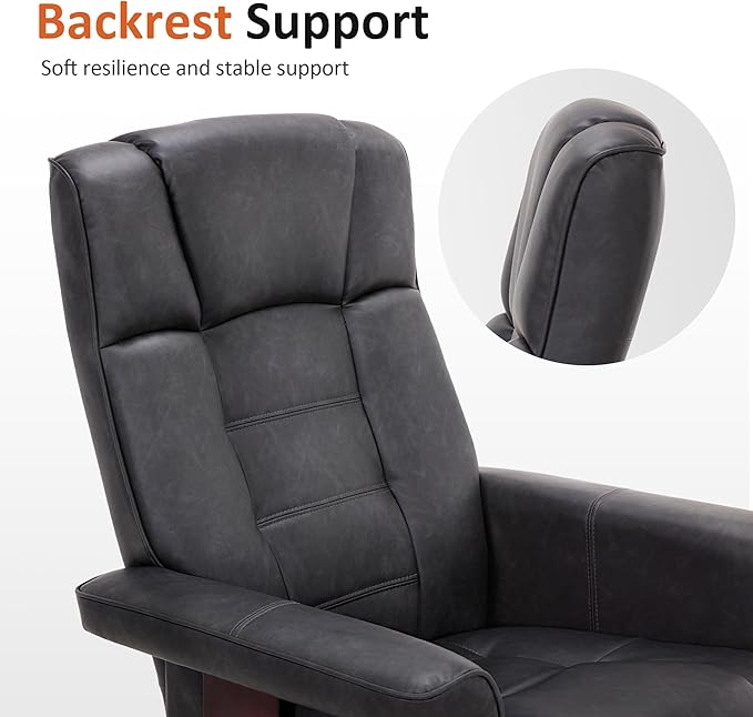 MCombo Manual Swivel Recliner with Ottoman, Chair Ottoman Set for RV Small Spaces, Living Room, Bedroom, Office 9019 4919 (Faux Leather, Dark Grey)