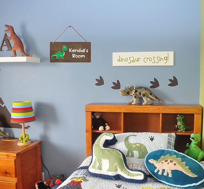 Custom Name Dinosaur Wooden Wall Decor, Personalized Wood Dino Sign for Boys Kids Nursery Bedroom Playroom Room Decorations