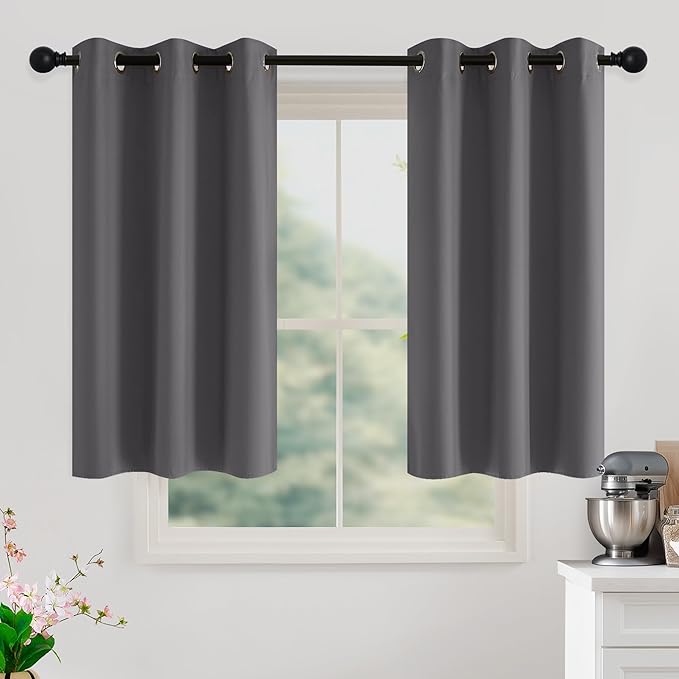 NICETOWN Grey Light Blocking Curtains 45 Inches Long 2 Panels for Living Room, Bedroom, Office Thermal Insulated Blackout Drapes Solid Grommet Noise Reducing Window Curtains, W40