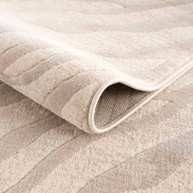 Hauteloom Manteca Animal Zebra Print Area Rug for Living Room Bedroom Dining Room - Distressed Faded Style - Cream, White, Beige, Gray - 6'7" x 9' (6x9)