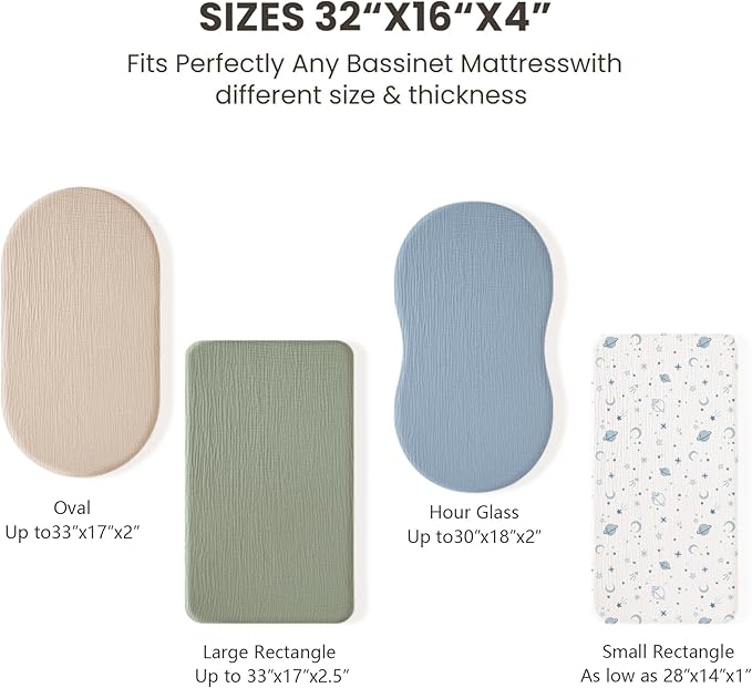 Konssy 2 Pack Muslin Bassinet Sheets for Baby Boy, 100% Cotton Soft Breathable Bassinet Mattress Sheets Fit for Hourglass Oval Cradle Rectangle Mattress (Star,Blue)