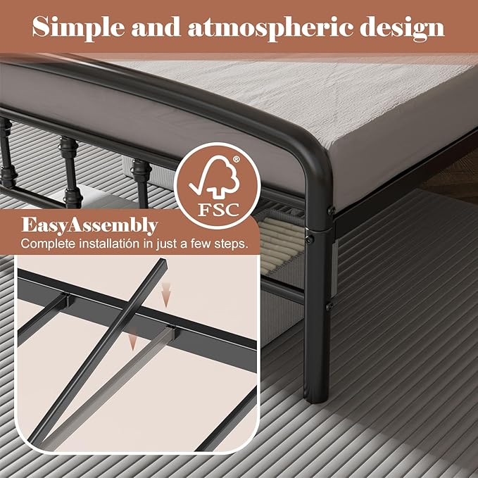 Metal Twin Bed Frames,1500 Lbs Heavy Duty Bed Frames with Headboard,Noise-Free Design & 12" Underbed Storage,No Box Spring Needed/Tool-Free Assembly