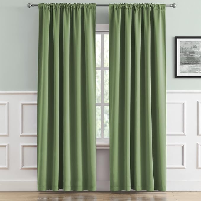 96 Inch Curtains Sage Long Back Tab/Rod Pocket Room Darkening Curtain Panels Window Drapes Light Blocking 52 x 96 Inch Length,2 Panels Set
