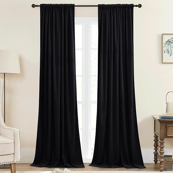 StangH Black Velvet Curtains 90 inches Long, Thermal Insulated Light Blocking Window Drapes Ensure Privacy & Comfort Panels for Bedroom Living Room Home Theater, W42 x L90, 2 Panels