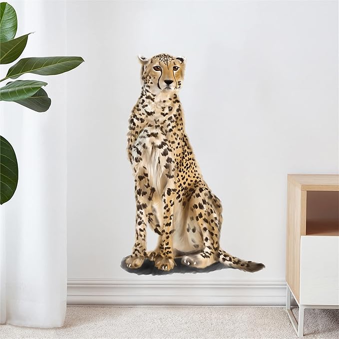 Sitting Cheetah Wall Decal Nursery Animal Leopard Wall Sticker Removable Peel and Stick Waterproof Wall Art Decor Stickers for Kids Baby Classroom Living Room Playing Room Bedroom