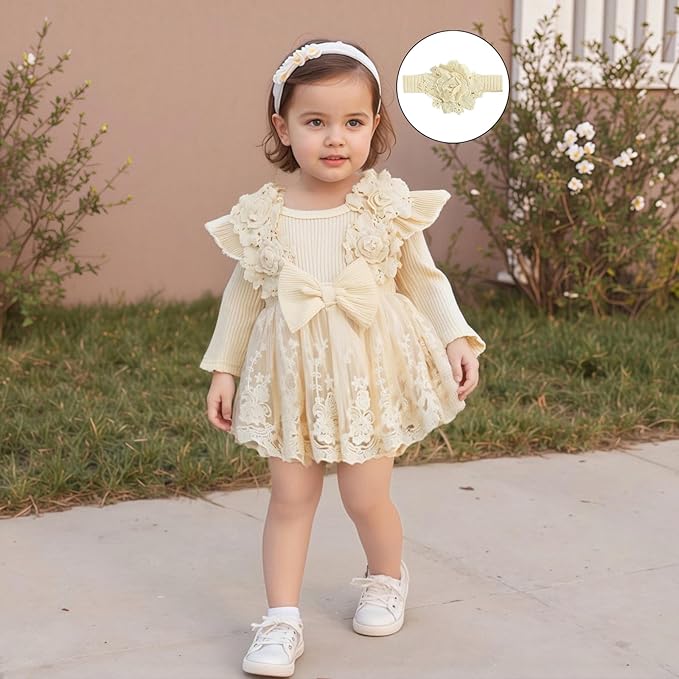 Giraropa Baby Girl Fall Winter Clothes Long Sleeve Romper Dress + Socks + Headband Newborn Infant Cute Casual Outfits