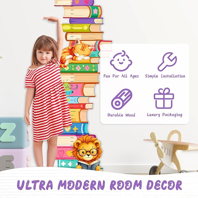 Personalized Name Wooden Growth Charts for Kids, Stacks of Book Height Measurement for Wall Girls Boys Teen Room Nursery Decor