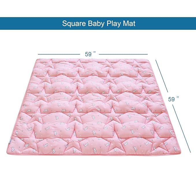 SPRINGSPIRIT Baby Play Mats for Floor, 59x59 Inch Thicker and Larger Soft Foam Playmats for Babies and Toddlers, Foldable Washable Baby Playpen Mat, Pink