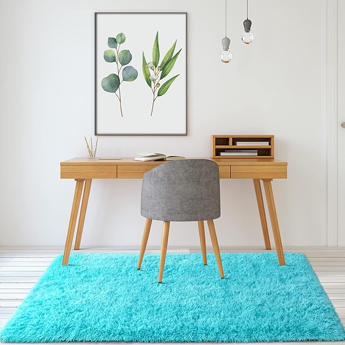 Merelax Soft Fluffy Blue Shaggy Area Rug for Bedroom Boys Kids Room, Comfy Plush Nursery Teal Blue Carpet for Baby Boy Shower Gift Grandchildren Birthday Holiday Home Decor Accent Floor Rugs, 3x5 Feet