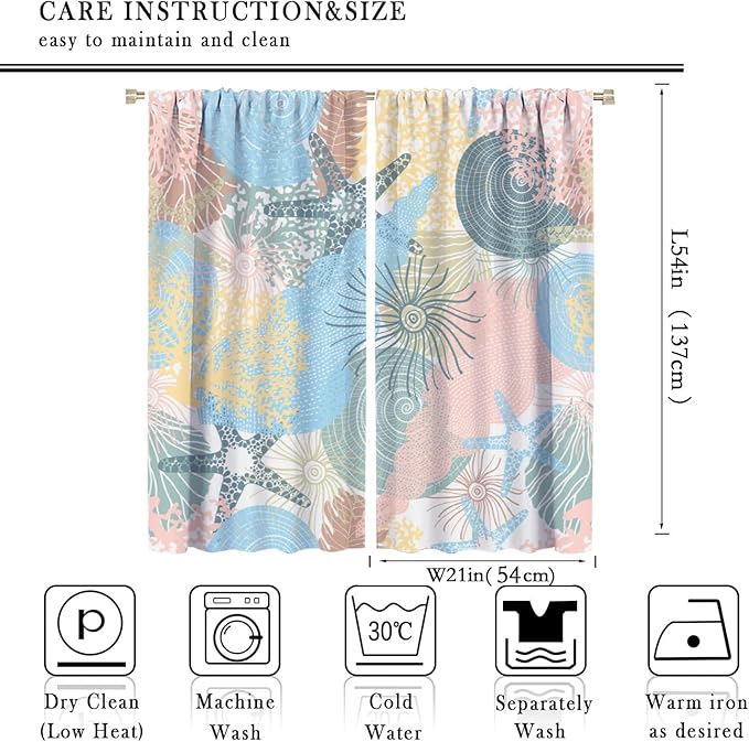 Nautical Blackout Curtain Beach Theme Starfish Seashell Nautical Rustic Ocean Sea Vintage Retro Coastal Summer Bedroom Set 2 Panels,42x54 Inches