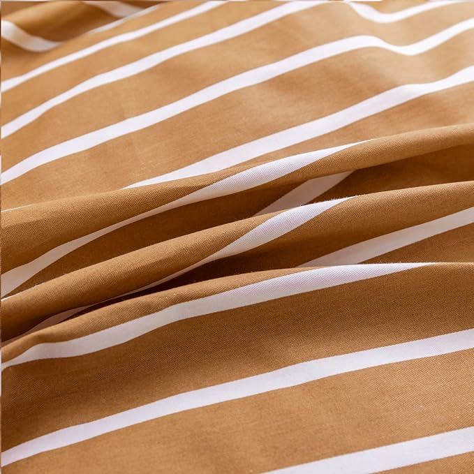 JELLYMONI Full Duvet Cover Set, Cotton Duvet Cover 3 Pieces with Zipper Closure, 1 Duvet Cover and 2 Pillowcases(Rust with White Striped)