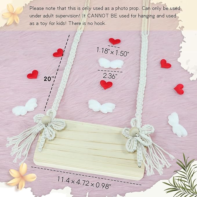 M&G House Newborn Photography Props Swing Prop Wooden Swing Seats Baby Photo Props Wooden Prop Swing Baby Photoshoot Props Newborn Photography Accessory(Wood Color, 4 Wings 6 Red Hearts)