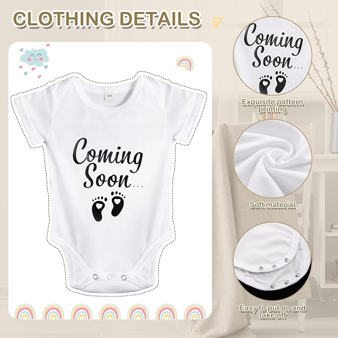 8 Pcs Pregnancy Announcement Set Pregnancy Reveal Ideas Include Felt Letter Round Board Kit Baby Bodysuit Booties Wood Blocks Wooden Signs for Coming Soon Baby Announcement(White)
