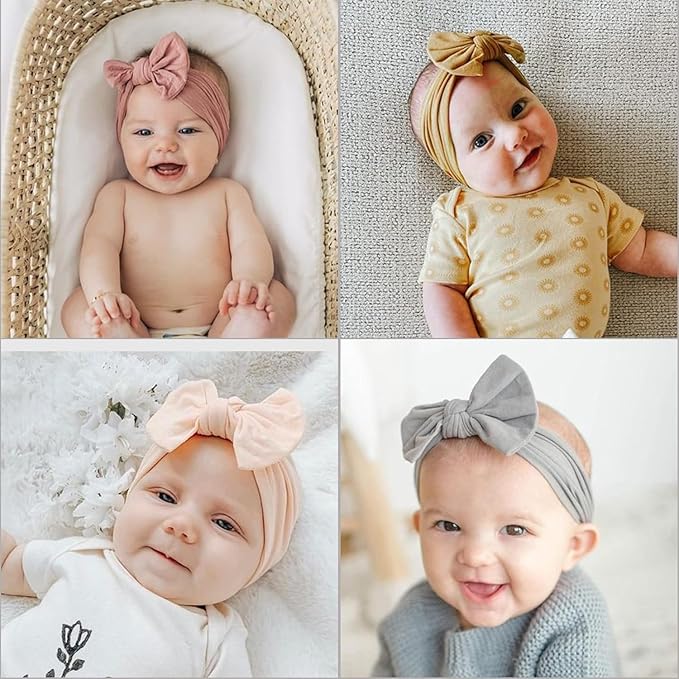 25 Pack Soft Wide Turban Baby Headbands with nylon Hair Bow Headwraps for Baby Girls Infants Newborn Hair Accessories Toddlers Kids and Children