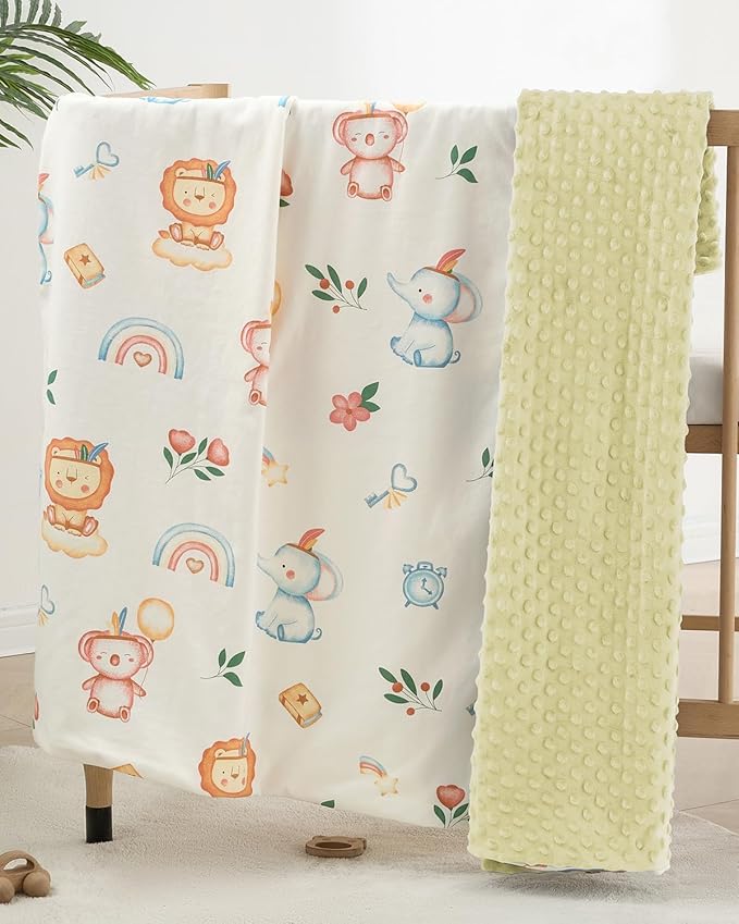 Baby Blankets for Unisex Boys Girls, Reversible Super Soft Blankets for Toddlers with Cotton Front and Dotted Fleece Backing, Lightweight Warm Crib Blanket for All Seasons 30"x40"(Elephant)