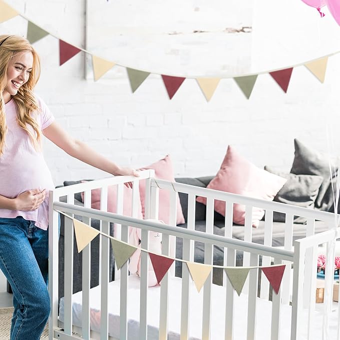 VitalCozy 17 ft Pennant Banner Flags, 2 Pcs Nursery Garland Triangle Bunting Flag Double Side Baby Banner for Boho Decor Baby Shower Birthday Wedding Party Event, Each 8.5 ft(Rustic Colors)