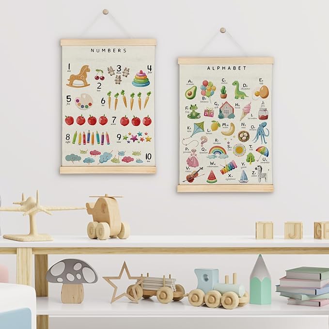 SereneHanctuary Alphabet Numbers Poster Hanger Frame,Educational Abc Number Alphabet Wall Art for Kids Playroom Nursery Room Classroom Decor,12X16Inches
