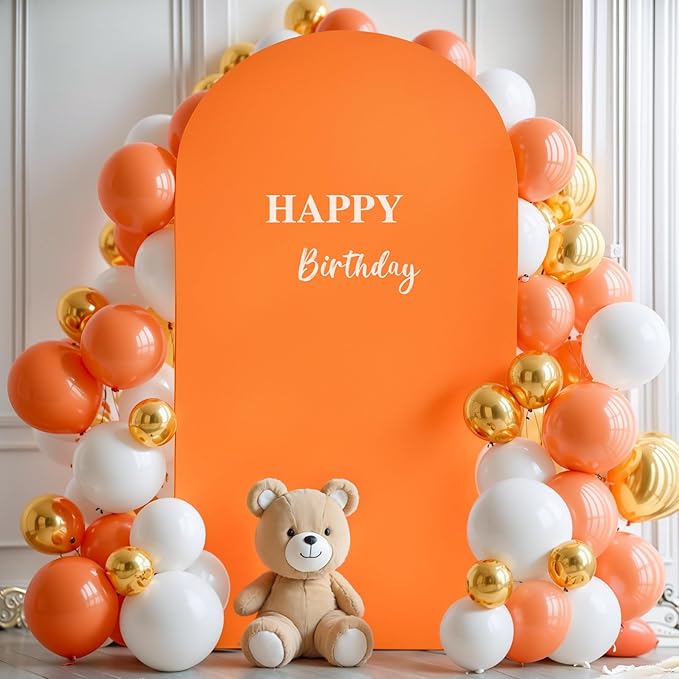 7.2FT Orange Arch Backdrop Cover, Spandex Fitted Wedding Arch Stand Covers Round Top Chiara Backdrop Cover for Thanksgiving Birthday Party Ceremony Banquet Decoration