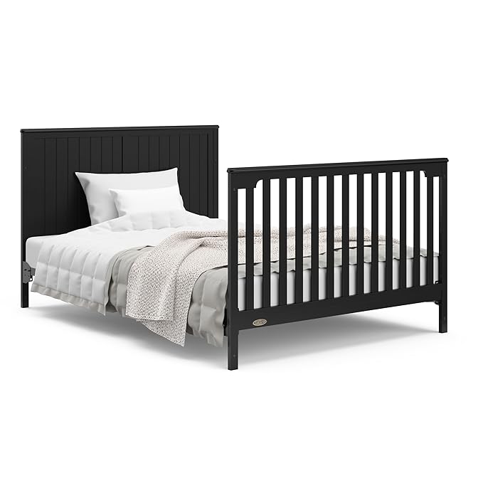 Graco Hadley 5-in-1 Convertible Crib & Changer (Black) – GREENGUARD Gold Certified, Fits Standard Crib Mattress, Converts to Toddler Bed and Full Bed, 4 Adjustable Mattress Heights