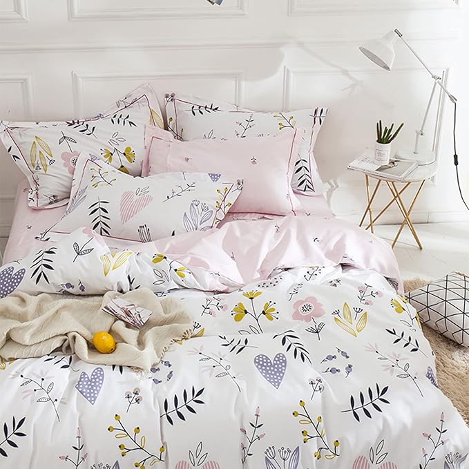 HighBuy Girls Duvet Cover Twin XL Floral Aesthetic Coquette Bedding Set White Pink Premium Cotton Teens Flower Bedding Set Twin XL Kids Reversible Comforter Cover Soft Branches Bedding Collection