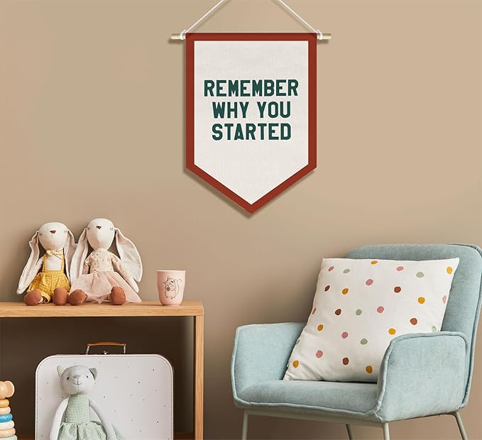 Motivational Nursery Kids Room Decor Nursery Classroom Kids Boy Girl Bedroom Playroom Decor Wall Art, Remember Why You Started Banner Canvas, 15x11in