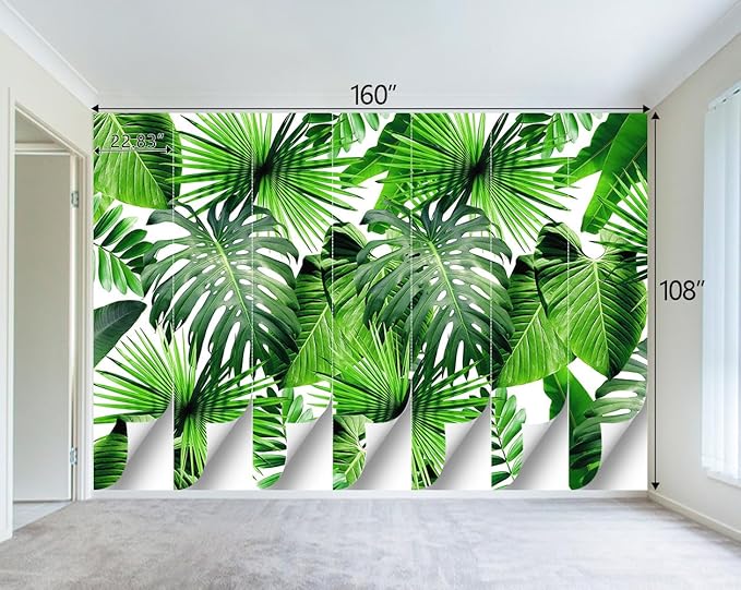 Tropical Green Botanical Leaf Wallpaper Bedroom Plant Mural Room Decor Living Room tv Background Large Wall Mural - 160"x108" (Not Peel and Stick)