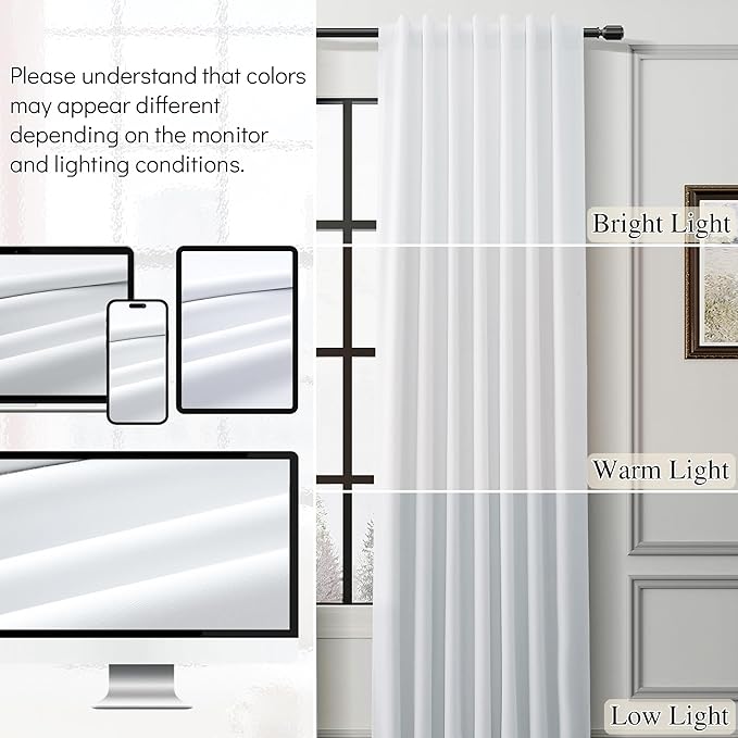 White Linen 100% Drapes Blackout Curtains for Living Room 2 Panels Set 120 Inches Long Textured Modern Room Darkening Noise Cancelling Curtain for Sliding Door Nursery Back Tab Hook Belt 52x120 10Ft