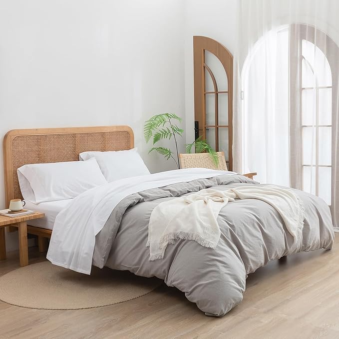BESTOUCH Sheet Set 100% Washed Cotton Linen Feel Super Soft Comfortable Chic Lightweight 4 Pcs Home Bedding Set Solid Bright White Cal King