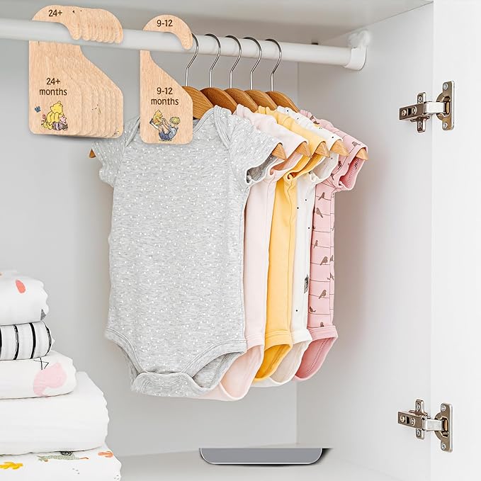 PAMBO The Winnie Bear Baby Closet Dividers, Clothes Organizer for Baby Nursery Decor Wooden Hanger for Newborn Baby Stuff From 0-24+ Months