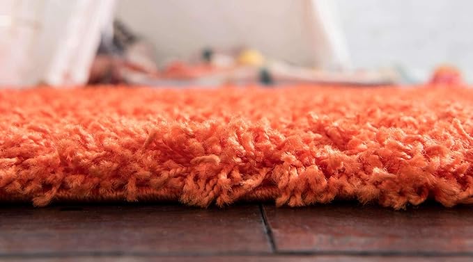 Unique Loom Solid Shag Collection Area Rug (2' 7" x 10' Runner Tiger Orange)