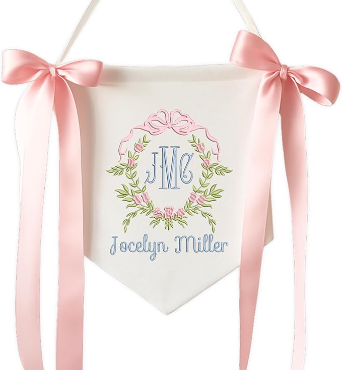 EMBROIDERED Name Baby Banner, Baby Flag with Monogram Name, Personalized Baby Name Sign, Customizable Baby Name, Baby Announcement Sign for Hospital (02)