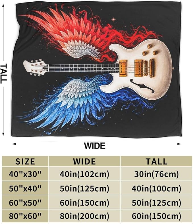 Guitar Blanket Music Throw Blanket Musical Instrument Soft Cozy Fleece Fuzzy Stuffed Plush Flannel Gifts for Girls Women Boys Kids Adults 50"X60"