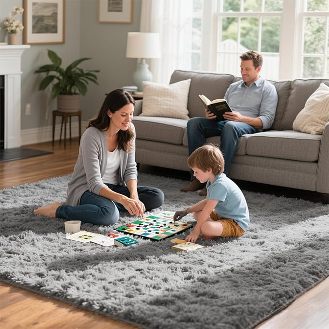 6x9 Large Plush Area Rugs for Living Room, Shag Fuzzy Rug for Bedroom, Ultra Soft Fluffy Furry Carpets for Kids Room, Indoor Carpet Nursery Rugs for Kids Room Home Decor, Light Grey