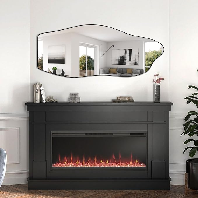 POZINO Irregular Mirror, 47"x20" Large Asymmetrical Mirrors, Funky Frameless Mirror Decor, Odd Shaped Mirrors for Bathroom Living Room Bedroom Entryway