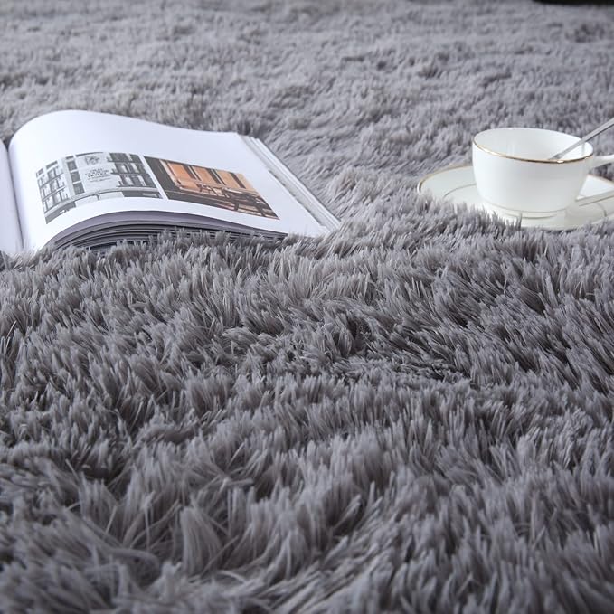 Fluffy Area Rug for Living Room: Grey Rug 5x8 Shag Area Rugs for Bedroom-Shaggy Area Rug,Indoor Ultra Soft Fluffy Plush Carpet for Living Room,Bedroom (5x8 Feet, Gray)