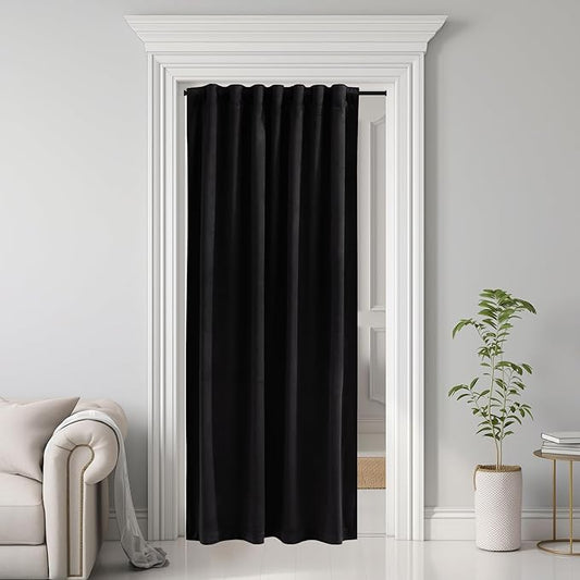 StangH Black Doorway Curtain Soft Velvet Blackout Thermal Insulated Privacy Room Dividers Thick Winter Window Drapes for Office/Bedroom/Hallway/Patio Closet, W42 x L80, 1 Panel