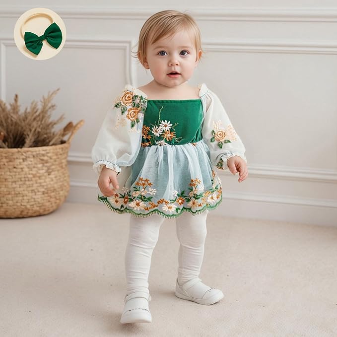 Giraropa Baby Girl Fall Winter Clothes Long Sleeve Romper Dress + Socks + Headband Newborn Infant Cute Casual Outfits
