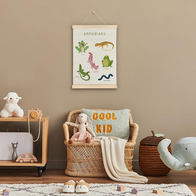 SereneHanctuary Amphibian Animal Wall Art, Animal Nursery Wall Decor, Boho Amphibians Educational Poster Hanger Frame for Toddler Kids Bedroom Nursery Playroom Classroom Decor, 12x16 Inches