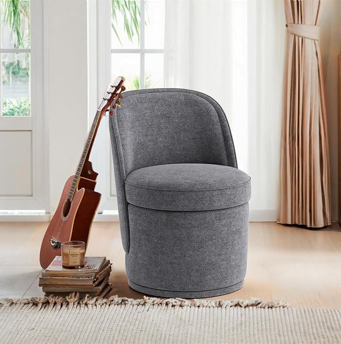 Swivel Accent Chair, 360° Swivel Chair with Hidden Storage, Modern Small Barrel Swivel Armchair for Living Room/Bedroom, Darkgrey