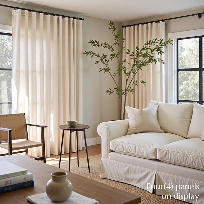 jinchan Beige Linen Blend Curtains 96 Inches Length 2 Panels for Bedroom Living Room, Floor to Ceiling 60 Inches Wide Natural Farmhouse Drapes with Rod Pocket Back Tab (60W x 96L, Ecru)