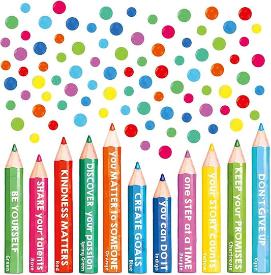 Inspirational Wall Decals, Multicolor Pencils Polka Dots Wall Stickers, Peel and Stick Motivational You Can Do It Wall Decor for Playroom Classroom Nursery Preschool Decoration