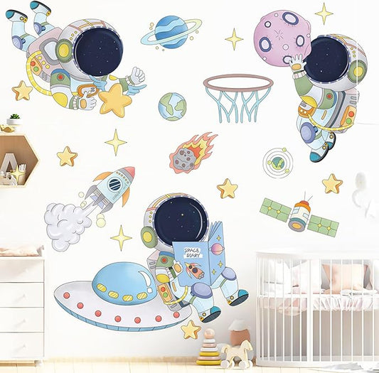 Space Decor Astronaut Wall Stickers Murals & Decals Space Theme Bedroom Classroom Playroom Sticker Outer Spaces Room Decor Spaces Wallpaper Planet Wall Decals for Boys Girls Room