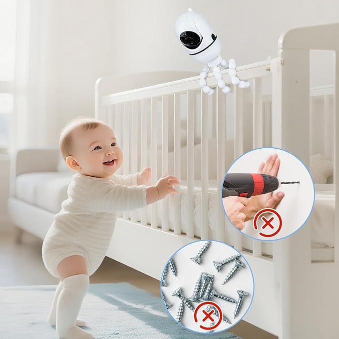 Upgraded Baby Monitor Mount - 7.8'' Adjustable Tripod Baby Camera Mount for HelloBaby HB65/HB40/HB6550/HB66/ HB6339/HB6550 Pro, ANMEATE SM935E, Detachable Tripod Monitor Holder Flex Stand for Crib