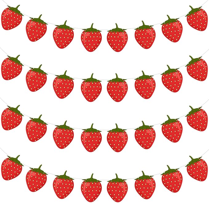 Lewtemi 4 Pcs Berry First Birthday Decor Strawberry Baby Shower Decorations Hanging Banner Berry Garland for Strawberry Themed Party Favors Supplies(Red)