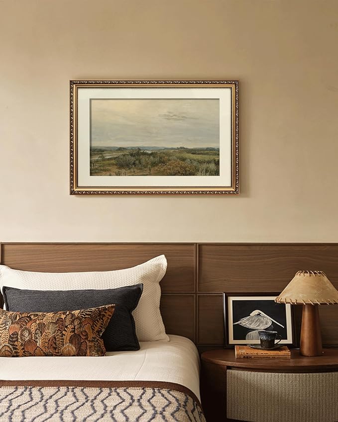 ARPEOTCY Vintage Gold Framed Large Wall Art, Nature Trees Landscape Rivers Retro Paintings, Canvas Prints Artwork with Antique Frame, Victorian Wall Picture Decor for Gallery Living Room 16x24 inch