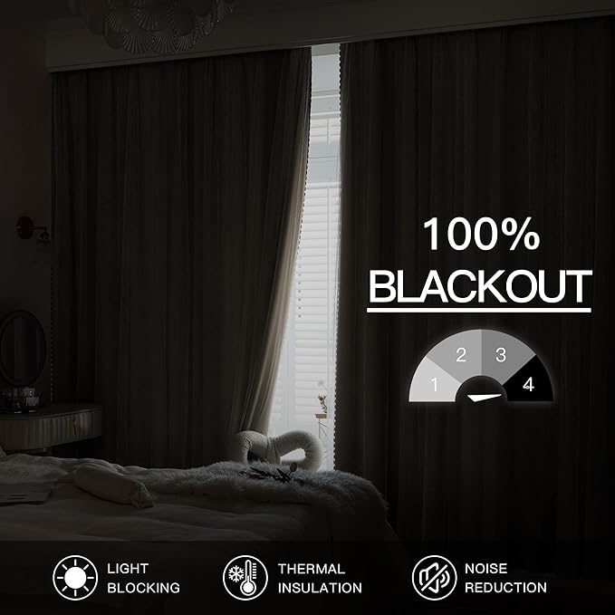 XiDi Full Blackout Beige Curtains with Sheer Overlay for Bedroom Living Room 2 Panels 96 Inches Long Double Layer Curtains for Kids Nursery Girls Light Block Room Darkening Grommet Drapes W52 x L96