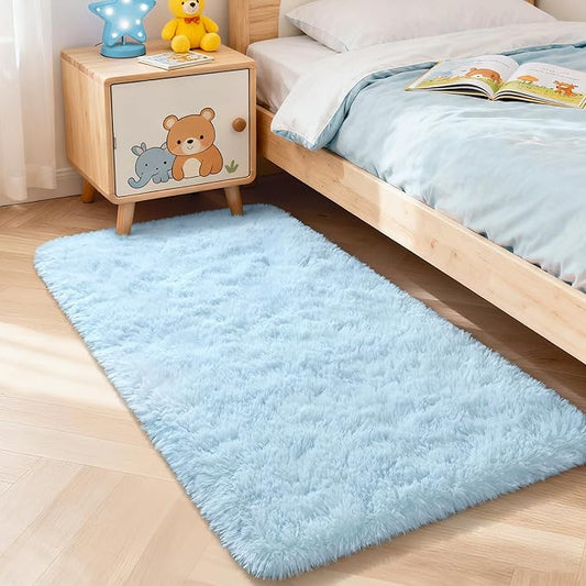 Merelax Fluffy Rug Shaggy Area Rug, Baby Blue 2x4 Area Rugs for Bedroom, Small Kids Bedside Rug, Soft Shaggy Entryway Throw Rugs for Living Room Bedroom Nursery Room Home Decor Aesthetic