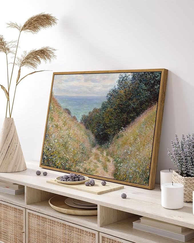 ARPEOTCY Framed Canvas Wall Art Prints, 12x16 Inch, Vintage Monet Landscape Prints for Wall Decor, Rustic Farmhouse Hanging Art for Bedroom, Living Room, Bathroom, Office Shelf Decorations