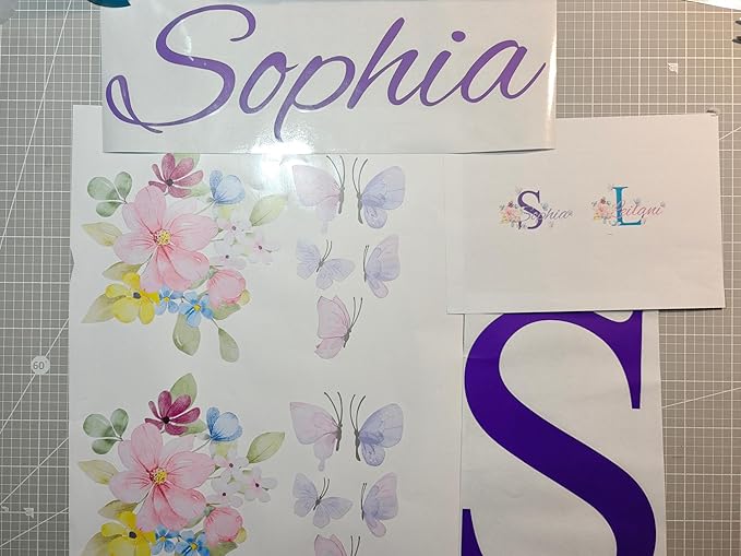 Butterfly Name Wall Sticker, Flower Custom Name Initial Name Wall Decals for Girls Room and Nursery